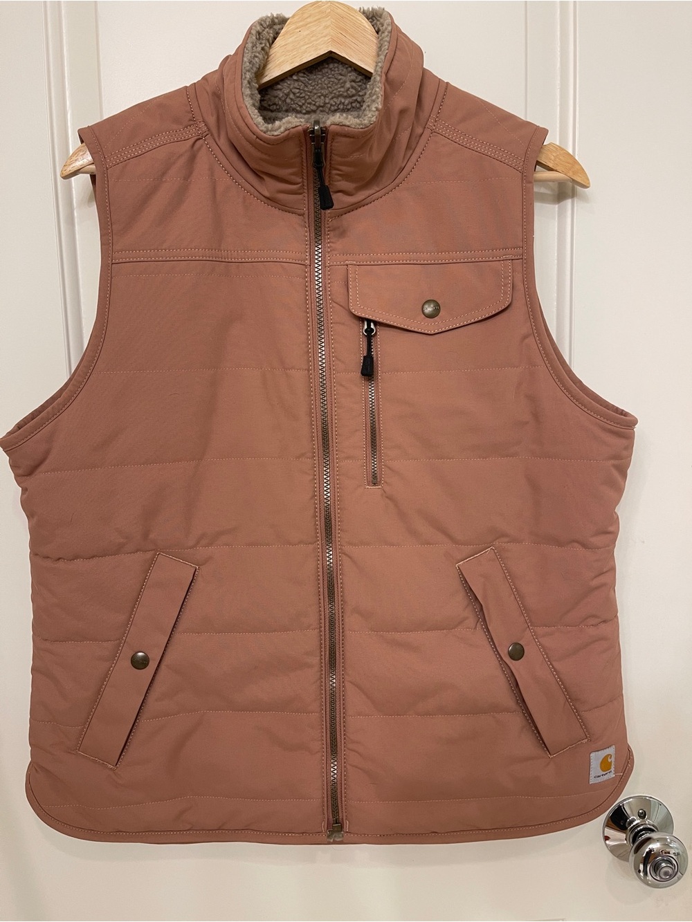 Carhartt Women's Reversible Quilted Vest in Dusty Rose with Sherpa Collar